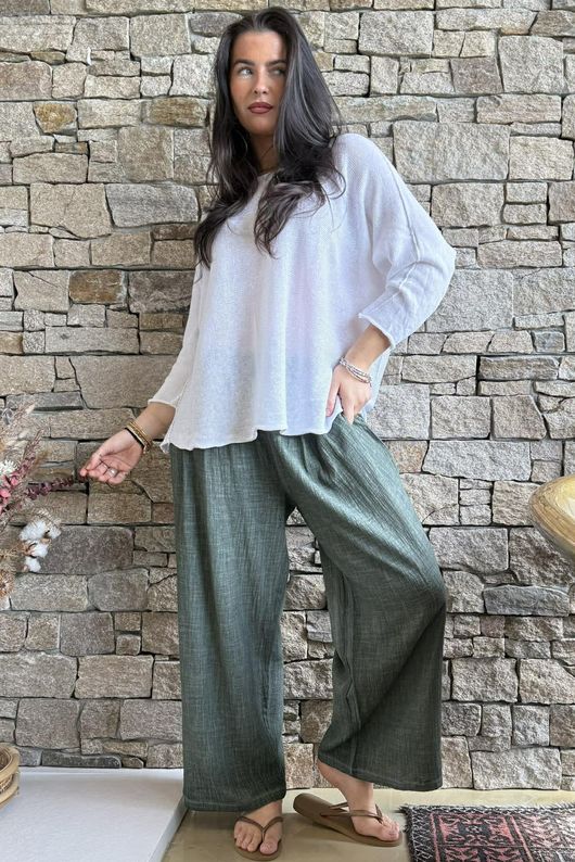 Loom & Thread Pin Tuck Pant Washed Moss /41=